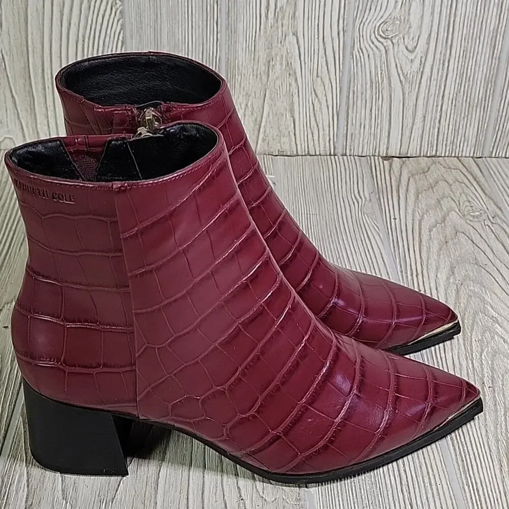 Kenneth Cole Roanne Burgundy Croc Print Ankle Bootie Womens Size 5.5 NEW - Picture 3 of 16